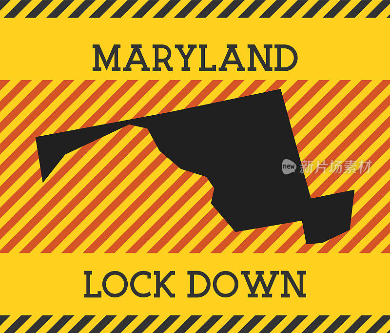 Maryland Lock Down Sign. Yellow us state pandemic danger icon.